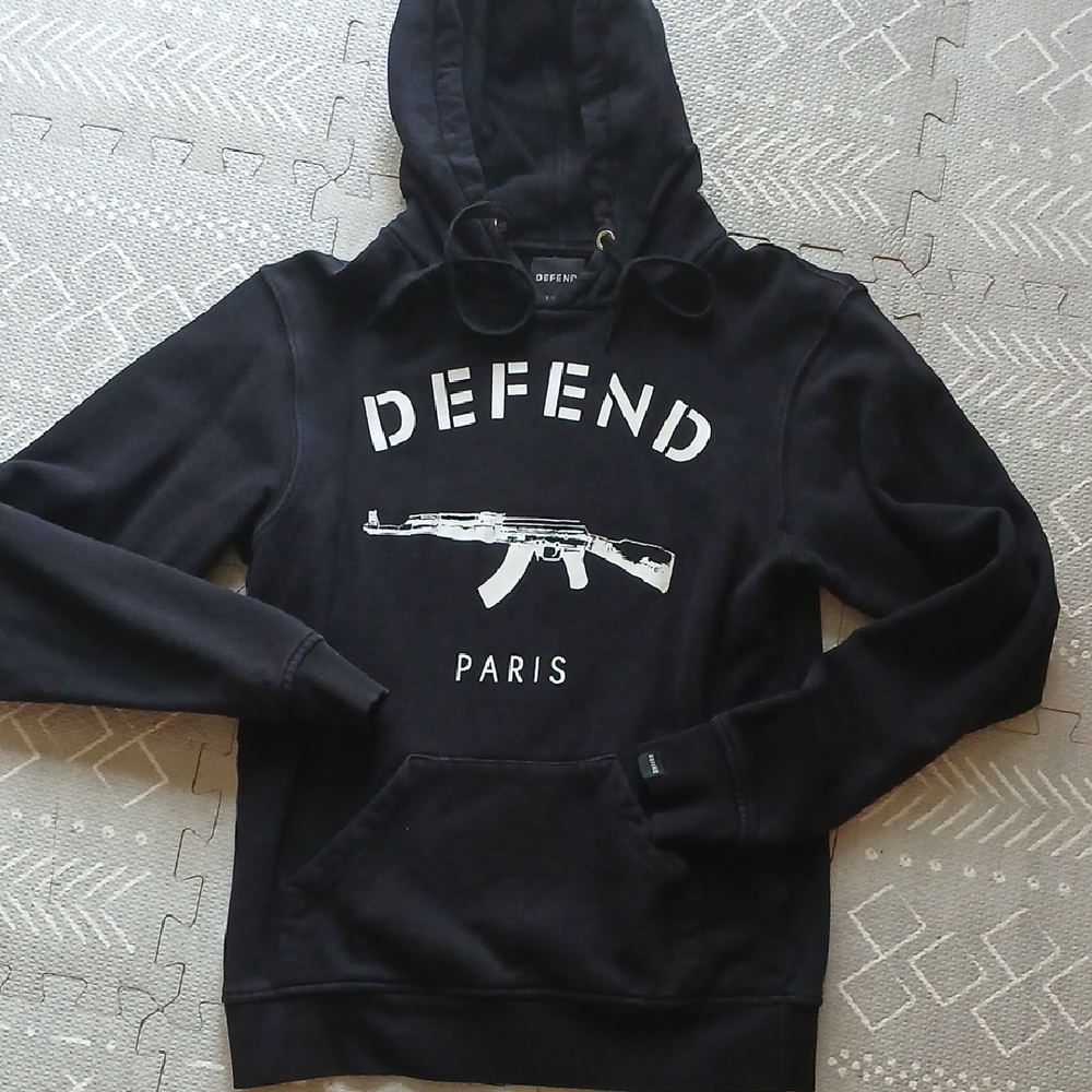 Defend 🇫🇷 Black Graphic Hoodie Relaxed Fit Sweatshirt